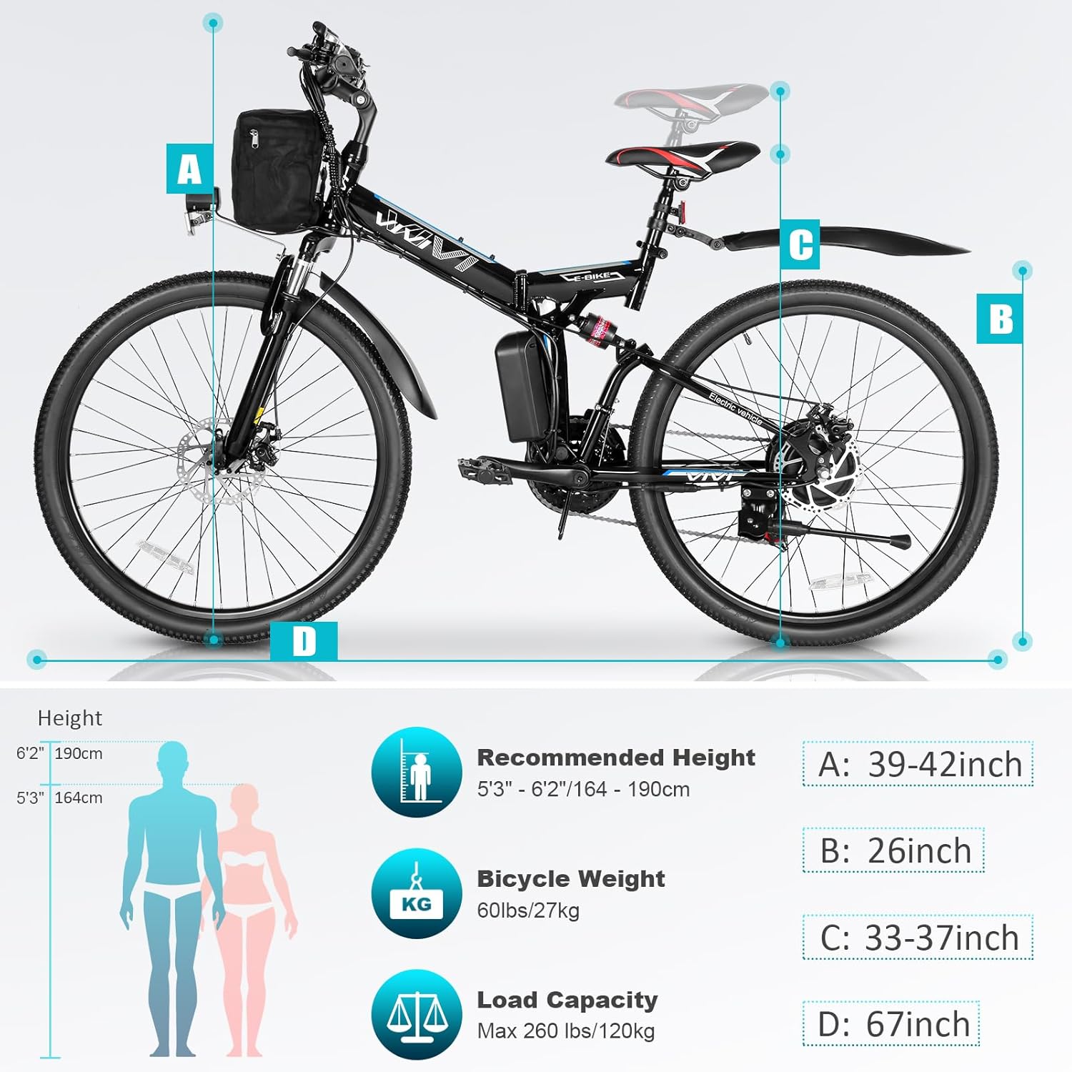 Vivi Electric Bike for Adults 26" Folding Ebike view 4