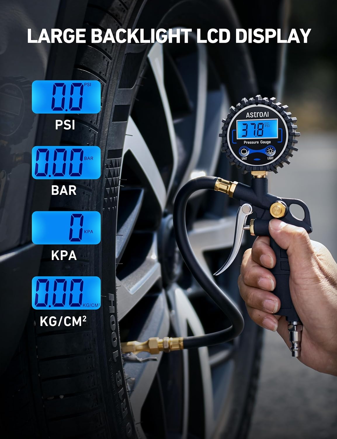 AstroAI Digital Tire Pressure Gauge with Inflator, 3-250 PSI view 1